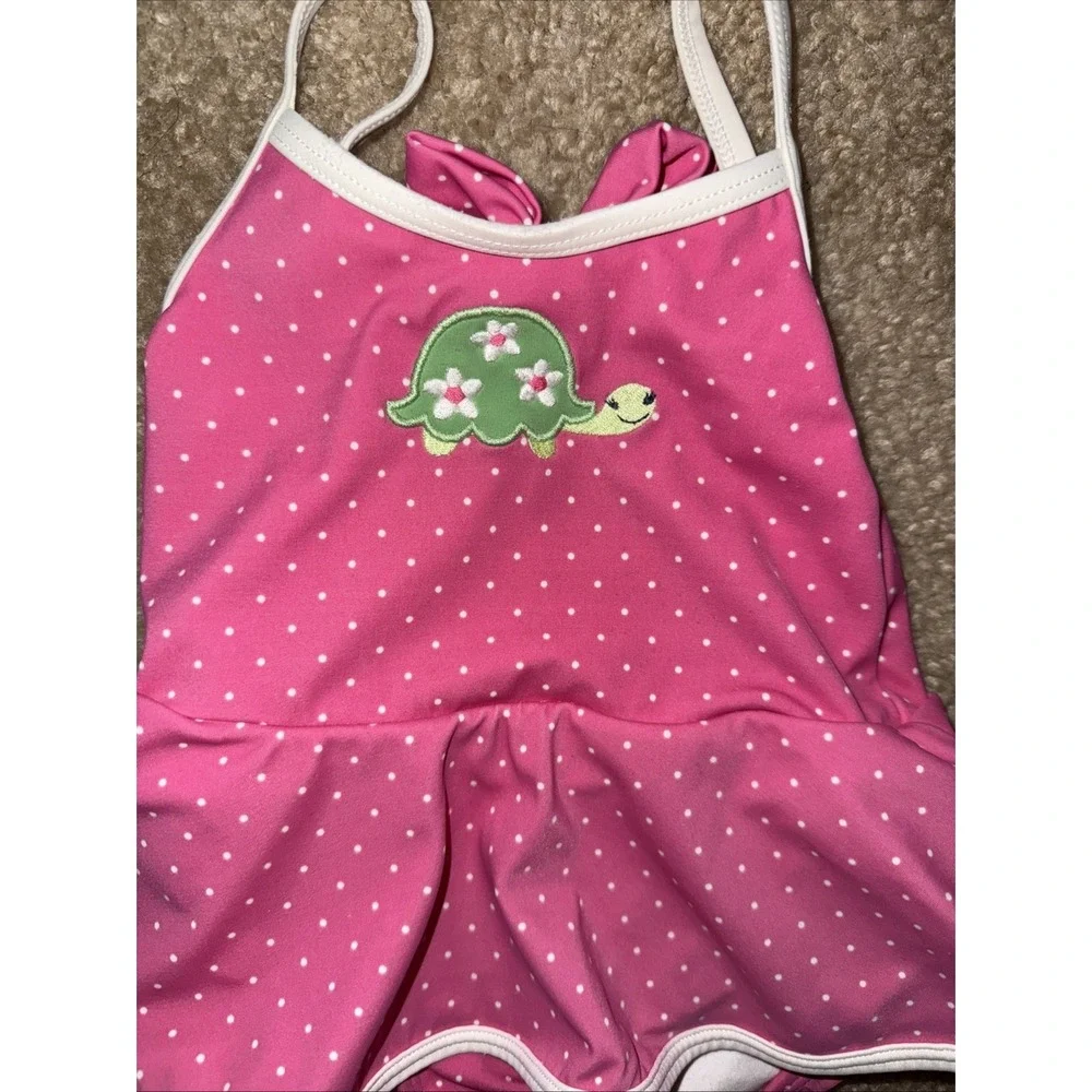 Gymboree‎ Baby Girls Pretty Turtle Pink Polka Dots Swimsuit Size 12-18 Months